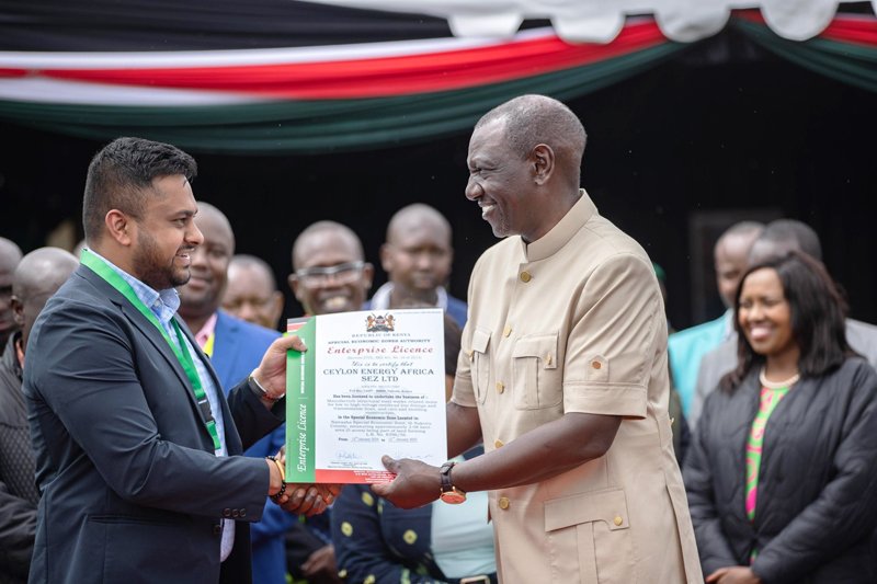 Ceylon Energy සමාගමට කෙන්යානු ජනාධිපති විශේෂ ආර්ථික කළාප ව්‍යාපාර බලපත්‍රය පිරිනමයි