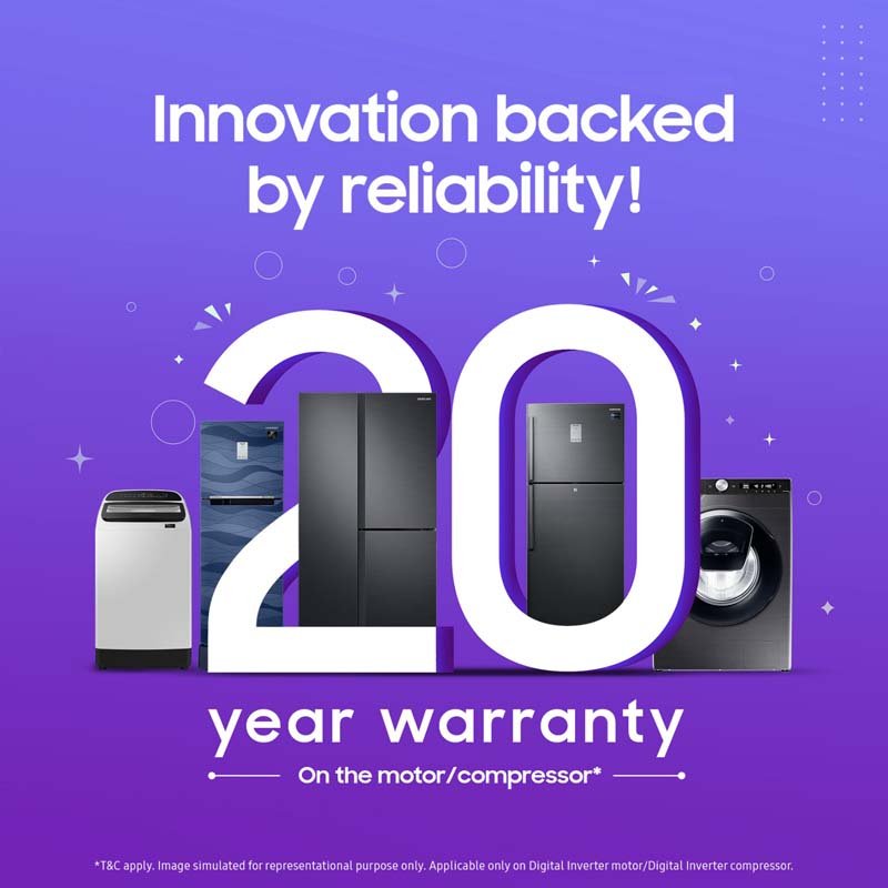 සැම්සුන්, රෙදි සෝදන යන්ත්‍ර හා ශීතකරණ වෙනුවෙන් 20 වසරක අසමසම වගකීමක් ලබාදෙයි